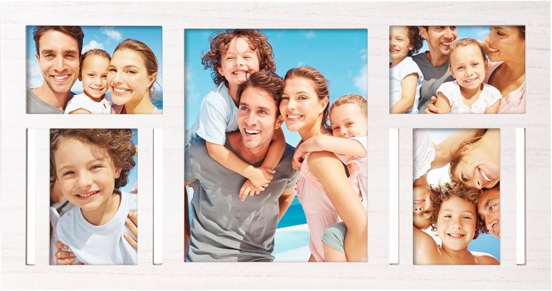 Collage Picture Frame for Wall White Multi Photo Frame Holds 8x10 and 4x6 Pictures Family Photo Display Modern Farmhouse Home Dcor Gallery Wall Frame Hanging Horizontal or Vertical Picture Collage Display, 5 Opening