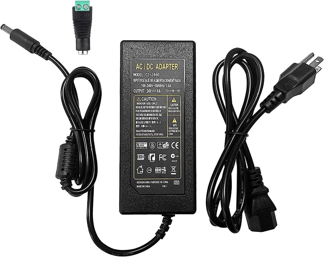 24V 6A 144W AC Power Supply Adapter, 100-240V AC to DC, 5.5mm x 2.1mm DC Plug, for LED Strip Lights, CCTV Cameras, Other 24V Devices