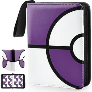 Card Binder 4 Pocket, Trading Card Holder Fits 400 Cards with 50 Removable Sleeves, Large Capacity & Waterproof Zipper Album Holder for Trading Card Collector, Portable Collection Card Album for Cards (Purple)