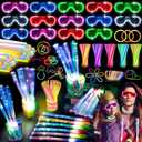 238 PCS Glow in the Dark Party Supplies, 24 PCS Glow Fiber Optic Wands, 14 PCS LED Glasses and 100 PCS Glow Sticks, 100 PCS Connectors, New Year Party Favors for Concert, Raves Birthday