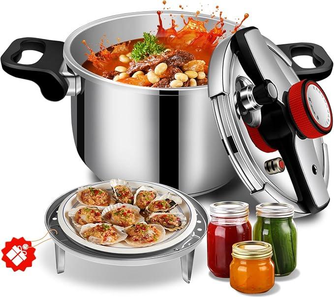 4.2QT Thickened Food Grade 304 Stainless Steel Pressure Cooker, 8 Heavy Safety Protection, Small Stovetop Pressure Pot, Induction & Gas Compatible for Single Person Use