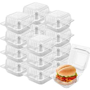 100 Pack 5 x 5 inch Clear Plastic Disposable Clamshell Container,Hinged Take Out Clamshell Dessert Container with Lid Takeout Tray Disposable Food Clamshell Containers for Dessert,Cakes,Sandwiches