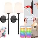 Peel and Stick Wall Sconces, Stick On Wall Sconce Set of 2, Battery Operated Wireless Adhesive Wall Lights, Corn Bulb with 10000mAh Battery, Easy Install for Bedroom Living Room Wall Decor