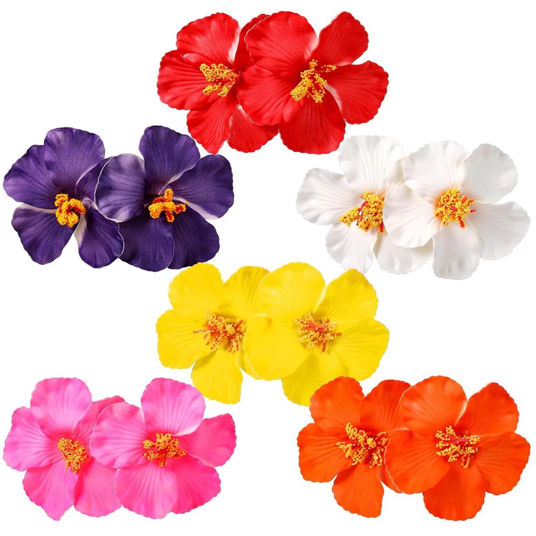 6 Pack Hawaiian Flower Hair Clips for Women 4.7 x 2.7 Inch Plumeria Hibiscus Hair Side Comb Accessories Artificial Flower Hair Pins for Vacation Beach Party Summer Boho Wedding