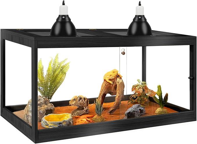 PROLEE Bearded Dragon Tank 30 Gallon, Tempered Glass Reptile Tank with Meatl Mesh Roof and Front Sliding Door, Anti-Scratch Lizard Tank,Spacious Reptile Enclosure for Snakes,Lguanas (Black) Size: 30 Gallon (31x14x14) Inch