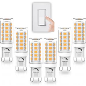 YUIIP G9 LED Bulb Dimmable, 4W, 40W Halogen Equivalent, 3000K Warm White, AC 120V G9 Bi Pin Base Light Bulbs, 380LM, No Flicker, 360 Beam Angle, Pack of 6