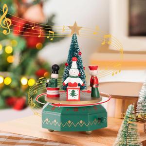peafowl Christmas Music Box, Christmas Eve Christmas Wooden Music Box, Christmas Tabletop Decor, Christmas Tree Snowman Decoration and Rotatable Playing Music Box for Boys Girls Adults and Parties