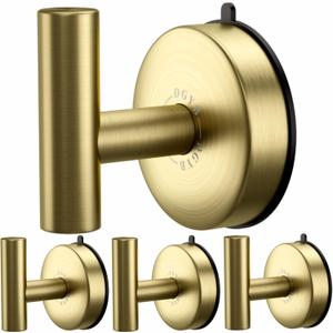DGYB Large Suction Hooks for Bathrooms - Gold Towel Hooks Stainless Steel - 15 Lb Capacity - Removable, Heavy Duty (4 Pack-Brushed Gold)