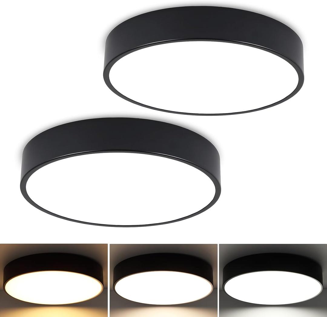 Somniferous 2 Pack 9 Inch Dimmable LED Flush Mount Ceiling Light Fixture, Modern Black Ceiling Light for Kitchen Bedroom Living Room Closet Hallway, 24W, 3000K/4500K/6000K