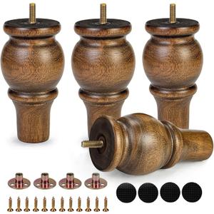 6 Inch Wooden Furniture Legs Set of 4 Sofa Replacement Brown Solid Wood Furniture Feet for Armchair Couch Cabinet Dresser Ottoman TV Stand Bed Legs with Mounting Plates Screws (6inch)