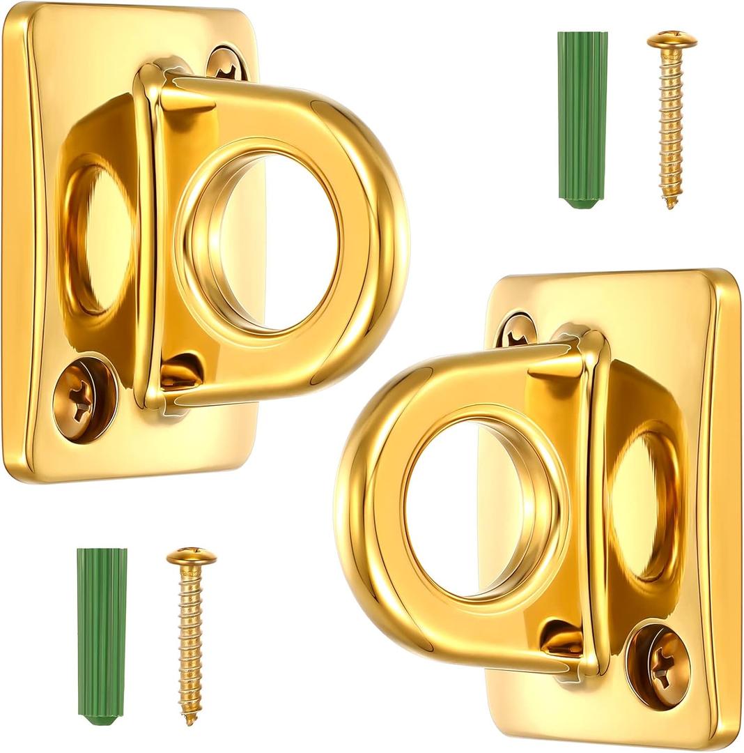 2 Pcs Gold Large Loop Wall Plate Metal Post Queue Line Barrier Hanging Circle Hook Rope Safety Barriers for Movie Theaters Grand Openings Auto Shows Hotels Velvet Stanchion VIP Rope Crowd Control