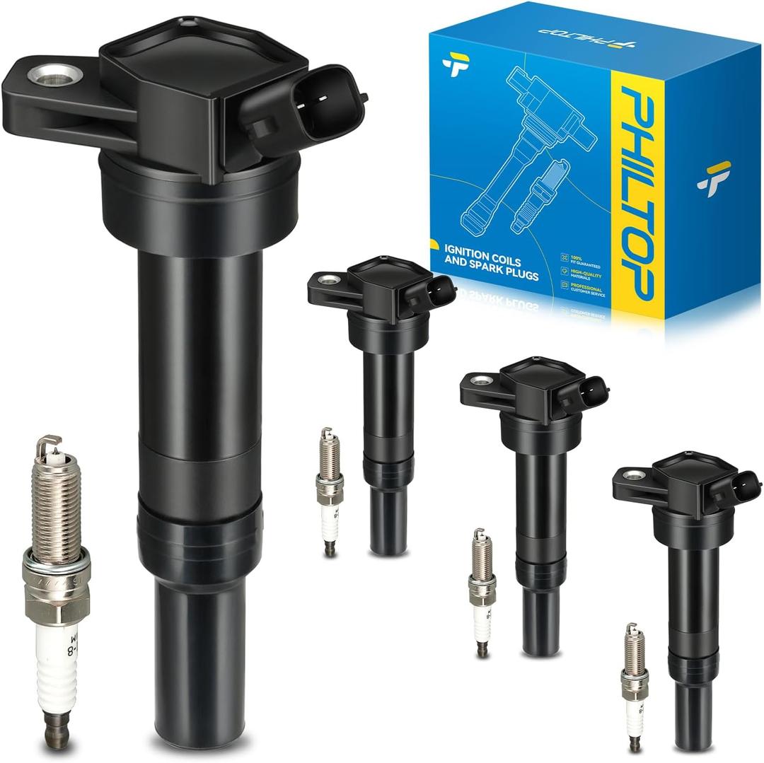 PHILTOP Ignition Coil Pack and Iridium Spark Plugs Fits for Kia 2012-2019 Soul 2.0L, Hyundai 2013-2014 Elantra, 2014-2020 Tucson 2.0L, 2012 2015 Elantra 1.8L, 2013-2017 Elantra GT, 4PCS UF651