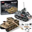 WW2 Army Tank Toys Building Kit Compatible with Lego, Create a German Tiger & an American M4 Sherman Models with 1184 Blocks, Great Military Toy Gifts for Boys, Kids Age 8-14