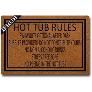 Hot Tub Rules Sign Hot Tub Doormat Funny Welcome Mat Front Door Mat Rubber Non Slip Backing Funny Doormat Indoor Outdoor Rug 30 in(W) X 18 in(L)
