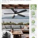 Fanbulous 52" Outdoor Ceiling Fans with Light for Patios, IP65 Waterproof Gazebo Fan, Plug in Ceiling Fan with Remote, 3CCT 6-Speed Black Ceiling Fan with Hanging Hook for Porch, Pergola,Canopy