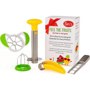 Fruit Cutter Set of 5 - Fruit & Vegetables Cutting Tools - Banana - Kiwi - Strawberry - Water Melon Slicer Cutter - Pineapple Corer - Apple Slicer - Kitchen Accessories