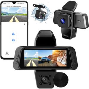 3 Channel WiFi Dash Camera Front and Rear Inside,1080P HD Dash Cam,3.16"IPS Screen Dashboard Camera Recorder with App Control,Night Vision,G-Sensor,Motion Detection,WDR,Parking Monitor,Loop Recording