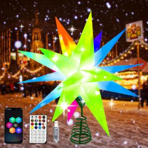 Penmerr Christmas Star Tree Topper,Xmas Moravian Star Light 16 Inches Smart LED Lighted Christmas Treetop Decorations with Remote, Bluetooth App Control-Music Sync Color Changing for Indoor/Outdoor