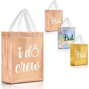 Nush Nush Set of 12 Reusable Rose Gold Bridesmaids Gift Bags - With 3 x Bride and 9 x I Do Crew Party Favor Bags - Wedding Favors, Bachelorette Party, Bridesmaid Gifts, Bridal Shower - 8" x 4" x10"