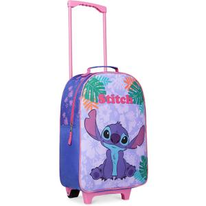 Disney Kids Rolling Luggage 1611 in, 16L CarryOn Suitcase with Wheels, Foldable Lightweight Travel Bag, Gifts for Kids (Blue Stitch)