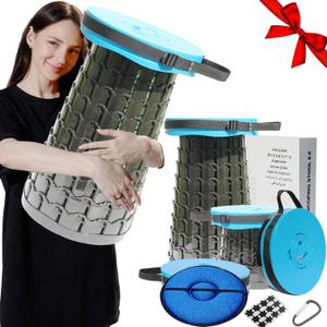 ALEVMOOM Upgraded 19.7" Portable Collapsible Folding Stool Retractable Telescoping Foldable Stool for Adults Heavy Duty Camping Sturdy with Max Load Capacity 1000lbs for Outdoor Fishing Hiking BBQ (XX-Large, Paradiso Blue)
