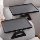 2 Pack Couch Arm Tray,Bamboo Folding Sofa Tray,Sofa Armrest Trays Clip-On Couch Desk for Drinks,Snacks,Phone,Remote ControlBlack