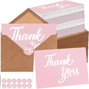 600 Pcs Pink Thank You Cards Bulk with Kraft Envelopes and Stickers 4x6 Inch Blank Thank You Notes Box Set Minimalistic Design for Business Wedding Baby Shower Graduation Bridal Shower Christmas