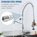 36" Height Commercial Sink Faucet Deck Mount with Pre-Rinse Sprayer, Commercial Kitchen Faucet with 10" Add-on Swing Spout Faucet & Spring Pull Down Sprayer, 8" Adjustable Center Kitchen Faucet