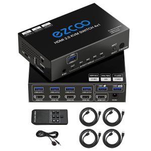 Conmutador KVM USB 3.0 HDMI 4 Computadora 1 Monitor 4K 60Hz SPDIF L/R Extractor - Interruptor USB para teclado, ratn, impresora Mac, Windows 4 Puertos, Interruptor HDMI 4x1 1080p 120Hz 144Hz HDCP