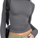 Trendy Queen Womens Long Sleeve T Shirts Fall Fashion 2025 Basic Crop Tops Going Out Outfits Y2k Clothes (Small)