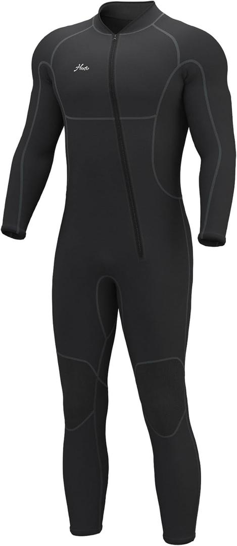 Hevto Men Wetsuits 3/2mm Neoprene Wet Suit Back Front Zip in Cold Water for Surfing Swimming Diving (Medium)