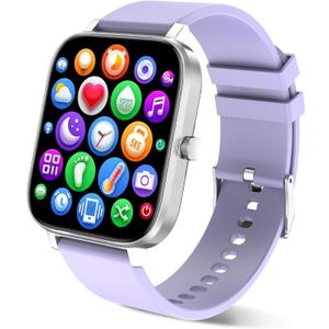 Smart Watch for Men Women Compatible with iPhone Samsung Android Phone 1.69 inch Full Touch Screen IP68 Waterproof Bluetooh Fitness Tracker Heart Rate/Sleep Monitor (Purple)