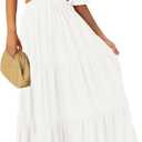 LEANI Women's 2025 Summer Cutout Maxi Dress Square Neck Short Sleeve Crossover Waist Casual Party Dresses (Medium, White)