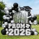 Prom 2026 Yard Sign with Stakes, Large Black and Silver Prom Decorations for Yard, Waterproof Corrugated Plastic Outdoor Lawn Decor, Graduation Party Photo Booth Backdrop, High School Dance Supplies 31"x17"
