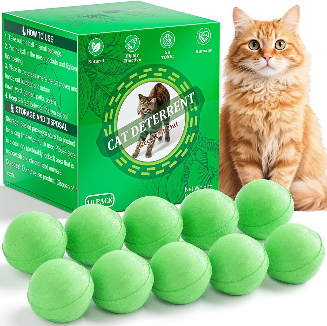 Ponal Cat Deterrent Outdoor, Natural Peppermint Oil Cat Repellent Outdoor Indoor, Mulch & Flower Permanently Against Scratch and Chew, Keep Cats Off Lawn, Yard, Garden, Keep Cats Away, 10 Pack, Green