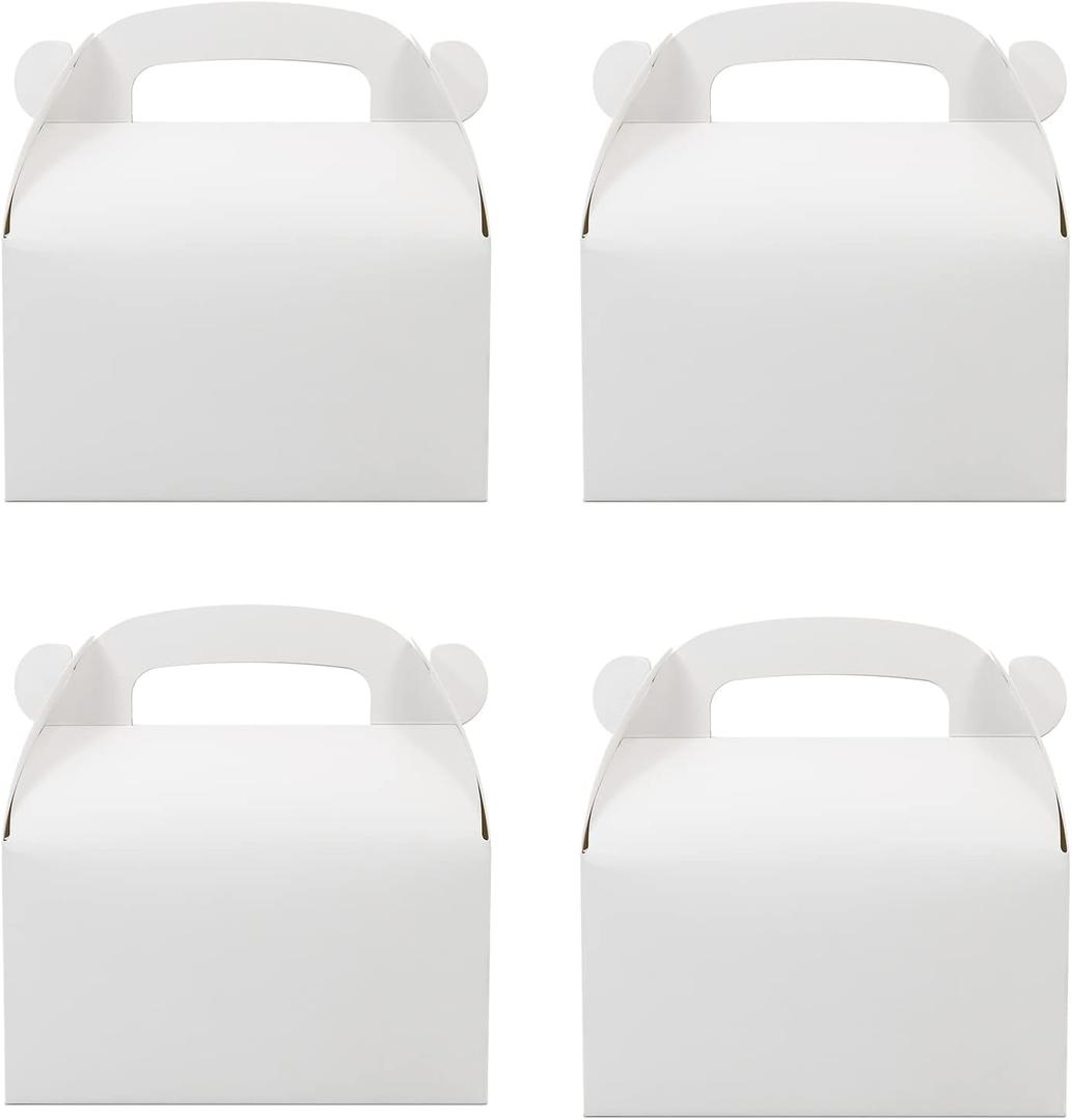 30-Pack White Party Favor Treat Boxes, Goodie Gable Paper Gift Boxes with Handles. Perfect for Wedding, Birthday, Graduation, Babyshower.