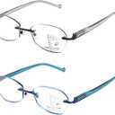 Multifocus Reading Glasses Women Progressive Multifocal Rimless No Line Bifocal Reader Blue Light Computer designer Eyeglasses Ladies Cute Transition Eyewear Blue/Grey Lens Edge 2.75
