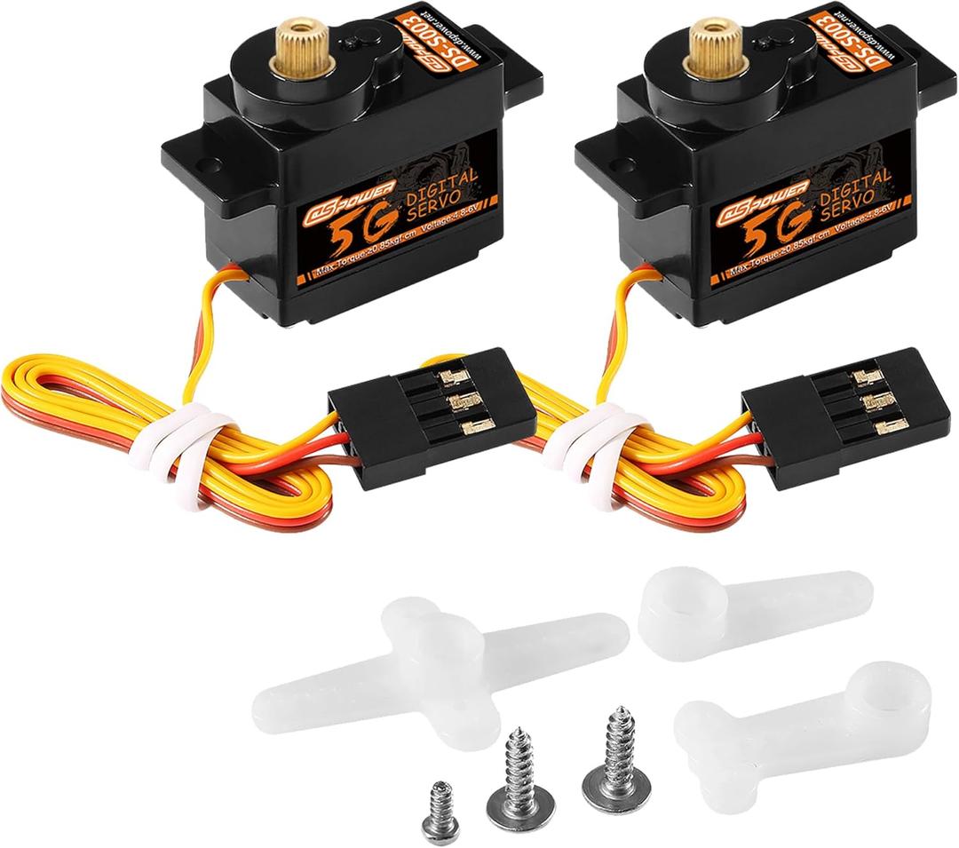 2PCS 5g Micro Digital Servo, Mini Servo, Metal Gears, Coreless Motor Servos for 1/28 RC Car Airplane Fixed-Wing Robot Helicopter Planes Part (JR2.54)