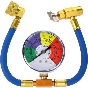 R134A Car AC Refrigerant Charge Hose Kit, 600-3000PSI Air Conditioning Refrigerant Recharge Hose with Low Pressure Gauge, Auto A/C 1/2" Recharge Measuring Can Tap, Universal Fit (14.96 Inch