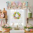 Easter Valances Curtain Bunny Spring Floral Kitchen Curtains Easter Eggs Colorful Wood Window Valance Topper Curtain Window Treatment for Spring Holiday Living Room Bedroom Decor, 1 Panel 54x18 Inch
