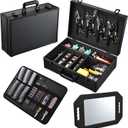 Barber Accessory Case with Mirror, Profesional Barbers Briefcase Tool Case, Barber Cases for Clippers and Supplies, Hair Scissors Trimmer Organizer, Salon Grooming Hard Travel Suitcase