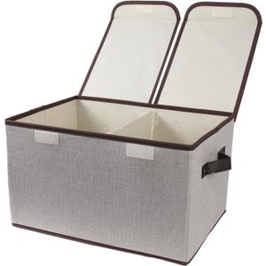 Foldable Fabric Storage Box, 16.5 x 11.8 x 9.8 inches (L x W x H), with Double-Lid & Dividers, Large Organizer for Home, Closet, Office(Grey)