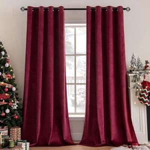 MIULEE Christmas Burgundy Velvet Curtains Solid Soft Red Blackout Curtain Grommet Top Thermal Soundproof Room Darkening Curtains/Drapes/Panels for Living Room Bedroom 52 x 84 Inch 2 Panels