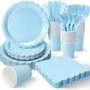 Vyntra 175 PCS Disposable Plates for Party, Paper Plates & Napkins Set with Cups, Knives, Forks, Spoons, 7'' Dessert and 9'' Dinner Plates for Baby Shower, Boy Birthday - Light Blue