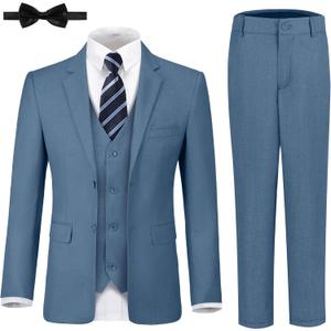 JPF Boy's Formal Suit Set Slim Fit Kids Tuxedo Suits for Wedding Teen Toddler Boy Dress Suit Outfit (16, 6pc Blue Grey)