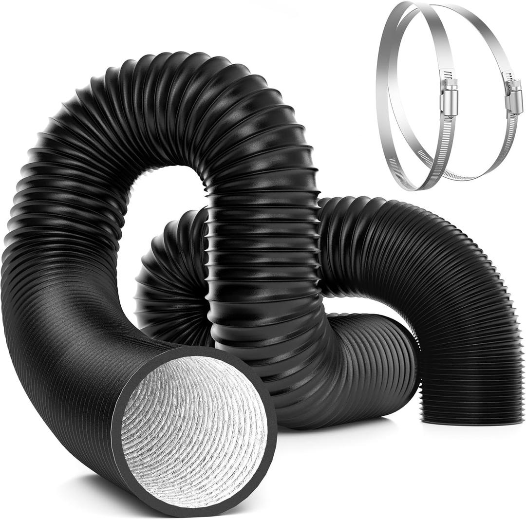 VIVOSUN 6 Inch 25 Feet Black Non-Insulated Flex Air Aluminum Ducting for HVAC Ventilation w/Two 6 Inch Stainless Steel Clamps