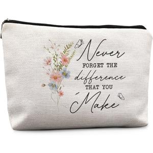 Thank You Gifts Makeup Bag, Never Forget the Difference You Make Cosmetic Bags for Women, Appreciation Farewell Gifts for Coworkers Makeup Zipper Pouch