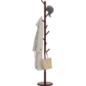Wooden Freestanding Coat Tree with 4 Height Options and 9 Hooks, Sturdy Coat Rack Stand for Clothes/Bags/Hats, Easy Assemble Save Space Coat Rack for Entryway, Bedroom, Office, Narrow Place (Brown)