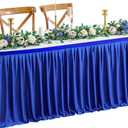 Wish Care 9ft Long Royal Blue Table Skirt for Rectangle Tables Decorations - Wrinkle Resistant Polyester Pleated Table Skirting Desk Skirts for Office Baby Shower Birthday Party Wedding Banquet