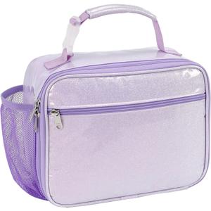 Bagseri Kids Lunch Bag Girls - Thermal Insulated Lunch Box Tote with Water Bottle Holder, Reusable Leak-Proof Kids Lunch Box for Daycare & School, Glitter Purple (Containers Not Included)